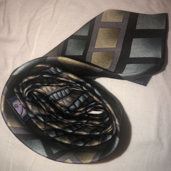Jimmy V 100% Silk Neck Tie Blue/Green Patterned/purple/black - Picture 8 of 8